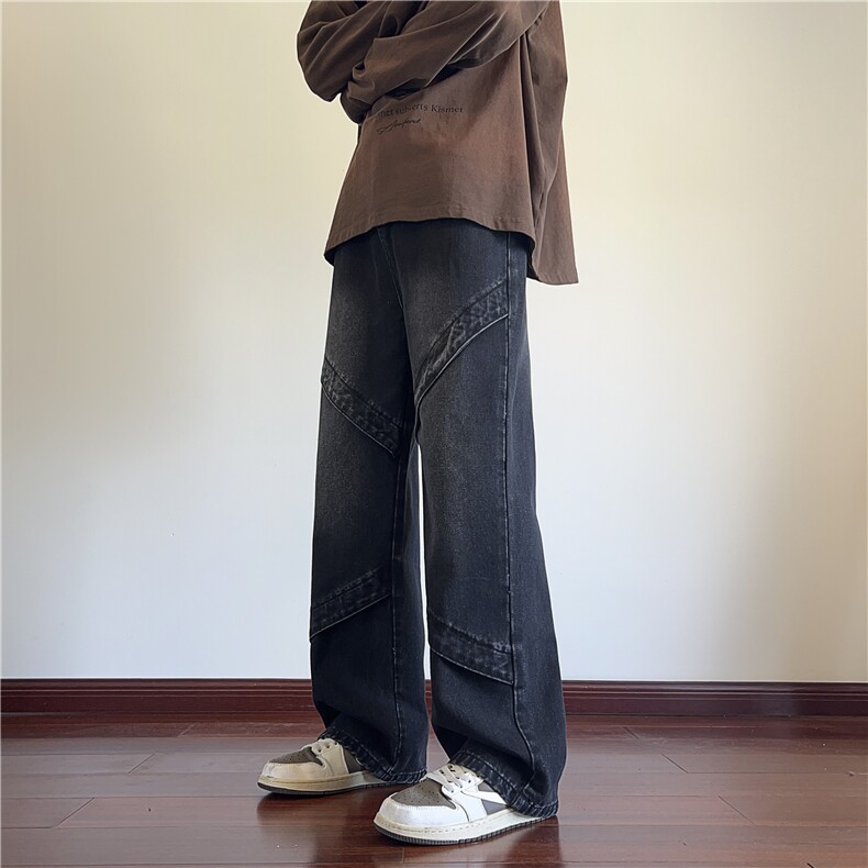 抖音品质美式复古高街拼接宽松直筒牛仔裤B315-K24277-p55控78,男装牛仔裤,电商B315