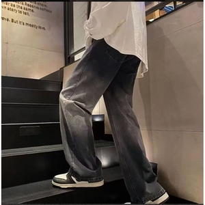 wassup happy美式渐变牛仔裤男款春秋夏季潮流宽松阔腿裤休闲裤子图片