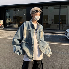 美式复古牛仔外套潮牌男士短款秋冬季毛边设计高级感痞帅休闲夹克，男装夹克，星座505-2（原电商A260-1)
