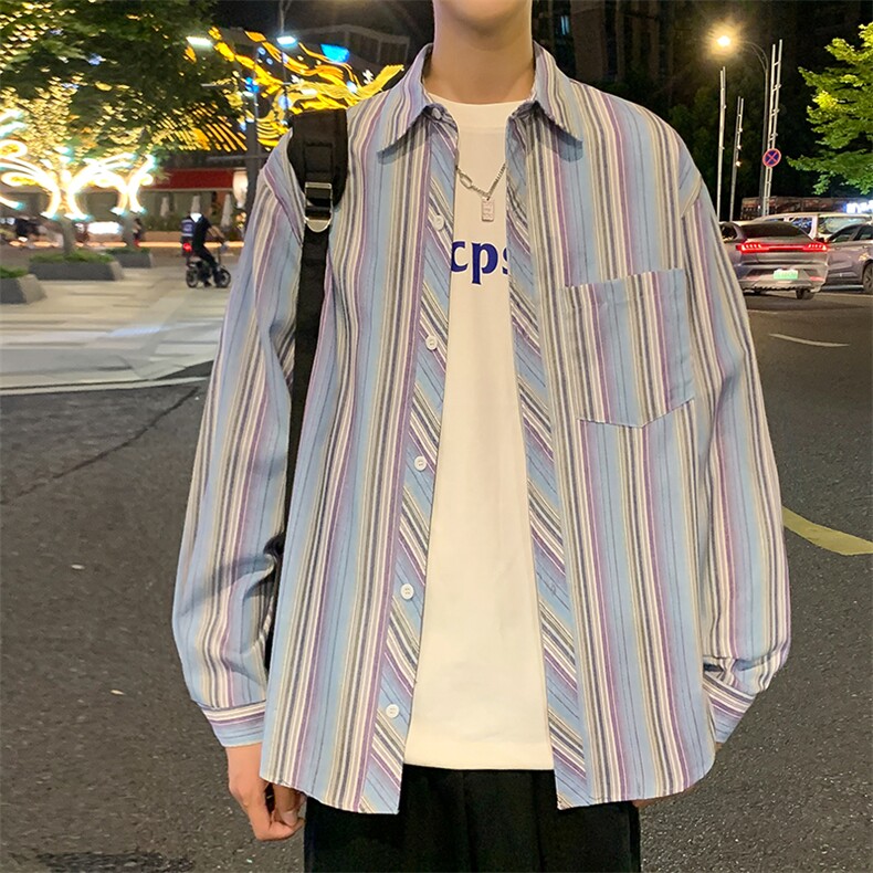 控价59条纹格子衬衫宽松外套男女衬衣百搭格子外套CS2421P40,男装衬衫,电商A128