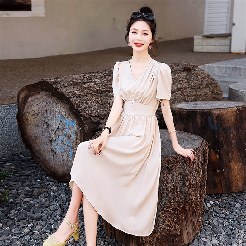 温柔风法式连衣裙女夏季2023新款小个子收腰显瘦甜美别致漂亮裙子,女装连衣裙,贵人树
