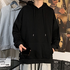 原宿风侧开叉纯色套头BF风连帽卫衣男ins潮牌休闲秋季W1513-P40，男装卫衣，星座512-4