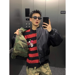 美式高街飞行员两面穿迷彩棉服男女冬季boomber加厚短款棉衣外套图片
