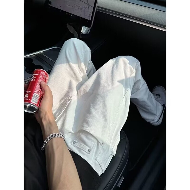 早秋白色微喇直筒牛仔裤男款复古街头休闲长裤男生裤子M106P37,男装牛仔裤,星座1013-5