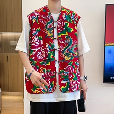 M2单层盘口东北大花马甲大码男女团队服个性婚礼喜庆风汉服潮，男装民族服装，星座115A(原星座507）