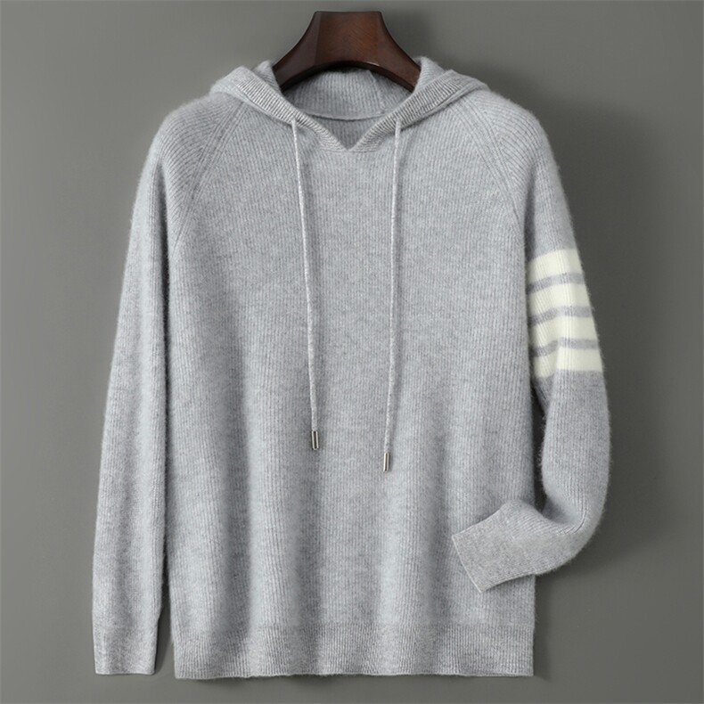 2025百搭时尚带帽衫袖子拼色帽衫，男装羊毛衫，千国羊绒