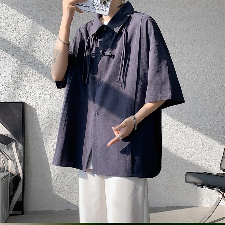 已做货DSA059-CS10013-P45夏季新中式大码风唐装短袖衬衫男,男装衬衫,电商A059