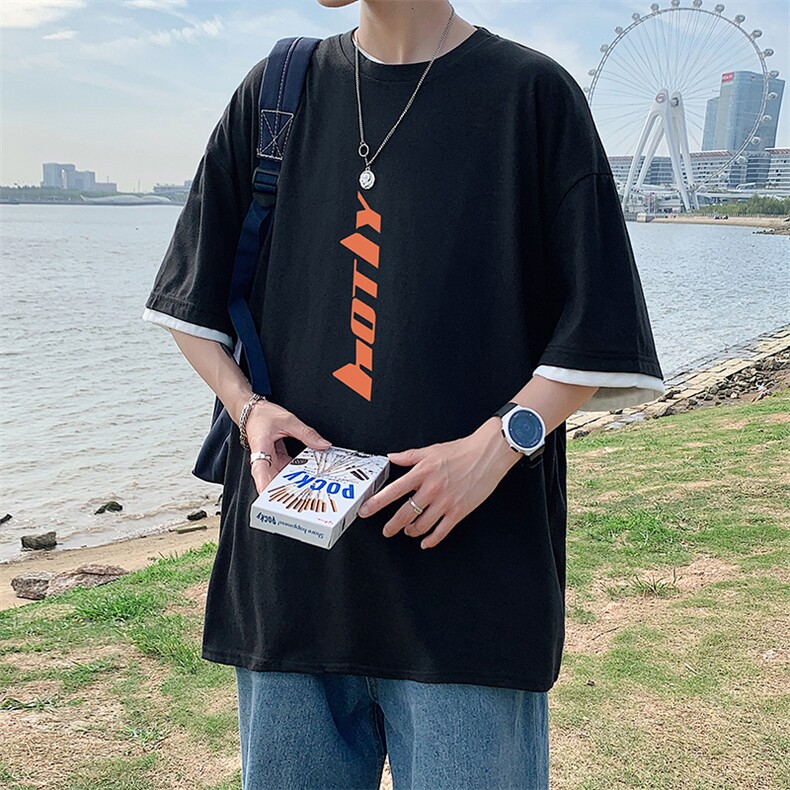 JT55006-P25假两件短袖t恤男大码胖子半袖体恤半截袖港风,男装T恤,电商A040