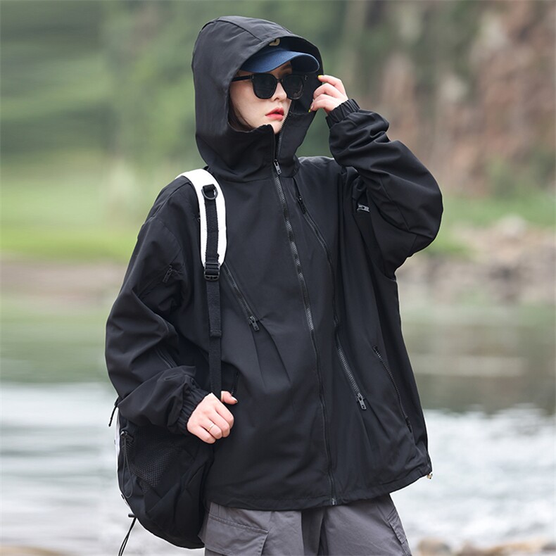 春季新款潮机能风拉件连帽冲锋衣外套宽松百搭夹克CYJK9126-P80,男装夹克,电商A128