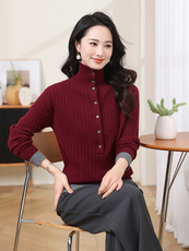 现货bao现货2025春秋双层领毛衣女士套头长袖纯羊毛打底针织衬衫，商品下架区，韩然一族
