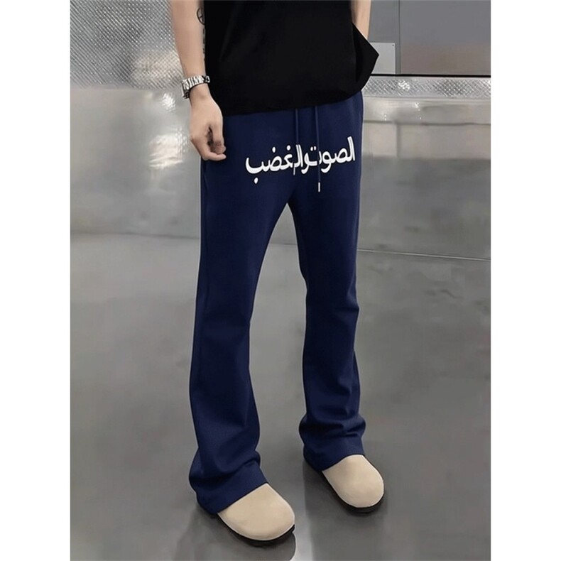 阿拉伯文刺绣弯刀卫裤男秋冬款微喇显瘦运动长裤美式休闲直筒裤子,男装休闲裤,四季星座505