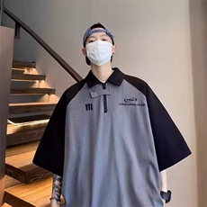 美式半拉链polo衫男生短袖夏季翻领T恤高街潮流休闲衣服，男装T恤，星座506A