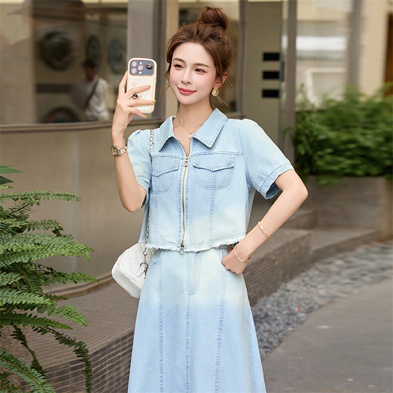 现货牛仔套装女夏季2025新款高级感显瘦遮肚子减龄半身裙两件套,商品下架区,韩然一族
