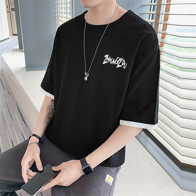男士潮流字母印花短袖T恤新款休闲五分袖宽松上衣服DS389TP15,男装T恤,电商A102