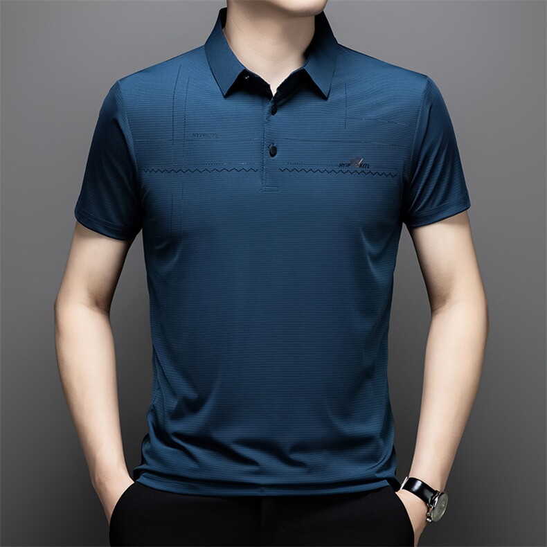 夏季男士短袖polo衫中青年休闲宽松翻领冰丝薄款T恤QSD1258-P40图片
