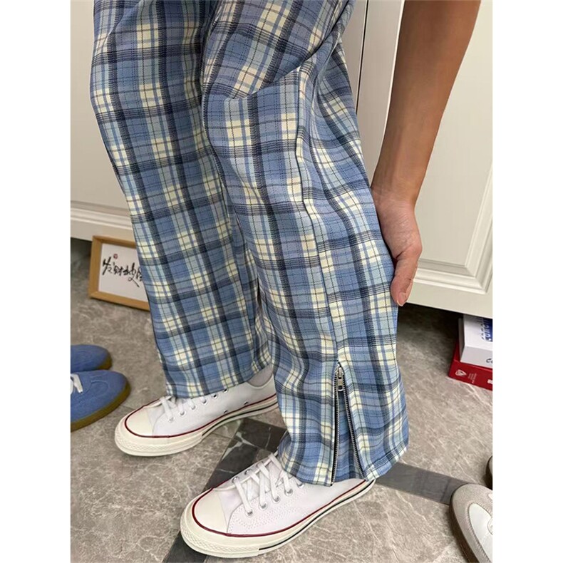 网图有货北卡蓝格子裤子男女侧拉链直筒裤A1235-常规P52加绒P58,男装卫衣,星座1505