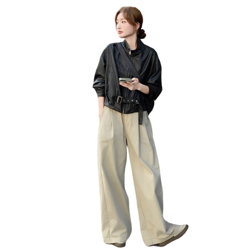 黑色甜酷风精致帅气皮衣夹克女秋2025新款小个子美式显瘦短款外套,女装短外套,2C218