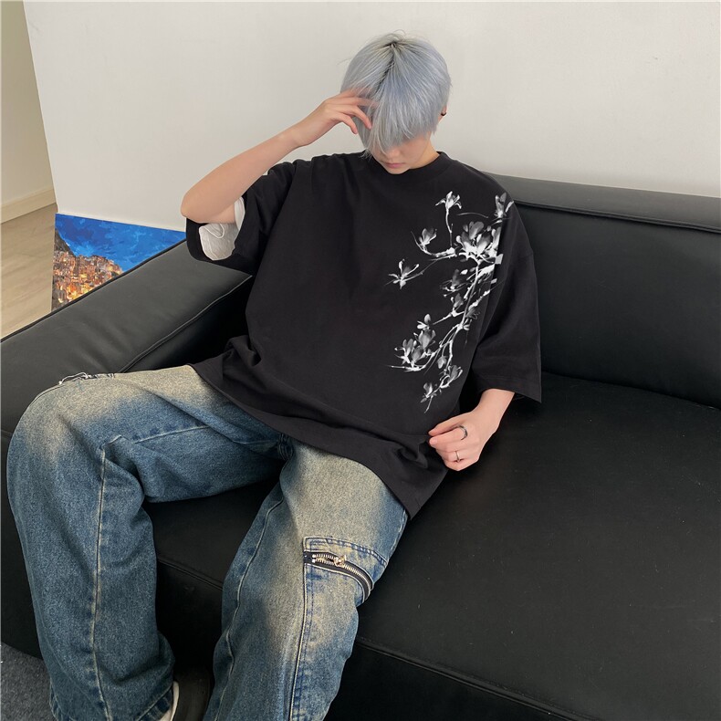 抖音品质直播得物风新中式印花短袖T恤dcm296-特批20控38,男装T恤,星座605(原A050)