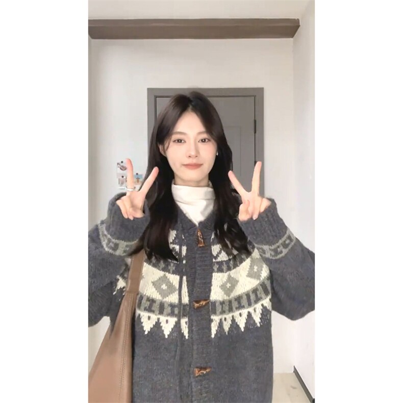 重磅秋冬北极绒开衫毛衣美式复古休闲慵懒风牛角扣针织衫连帽外套,男装针织衫/毛衣,电商A486-1