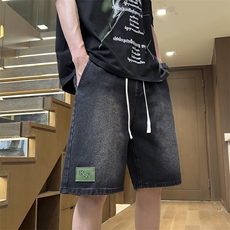 松紧裤腰抽绳牛仔短裤男夏季美式潮流裤脚麦标阔腿裤D27#-P38，男装牛仔裤，电商A178