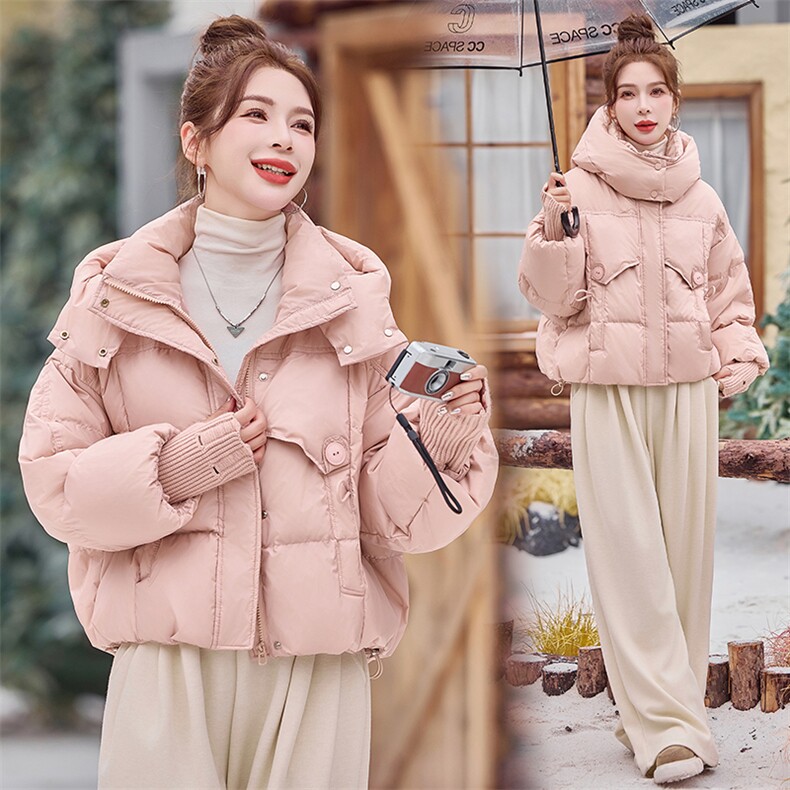洋气减龄粉色短款羽绒服女2025冬季新款超好看连帽白鸭绒保暖外套,女装羽绒服,米雪儿