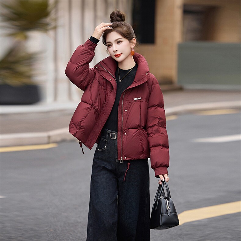 短款羽绒服女2024冬季新款小个子欧货宽松洋气红色加厚立领面包服,女装羽绒服,艾尚靓装