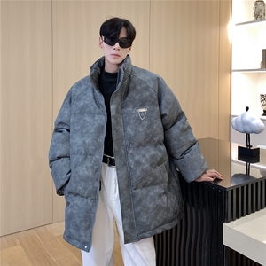 港风PU皮复古做旧金属设计棉衣男MY77102P130控198抖音控228图片