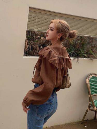 花边娃娃领系带衬衫，女装衬衫，H101