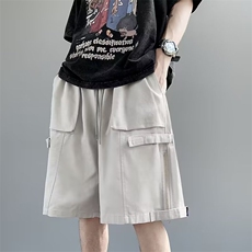 美式高街设计感拼接休闲短裤男夏季潮牌痞帅宽松直筒五分裤，男装休闲裤，星座716-2