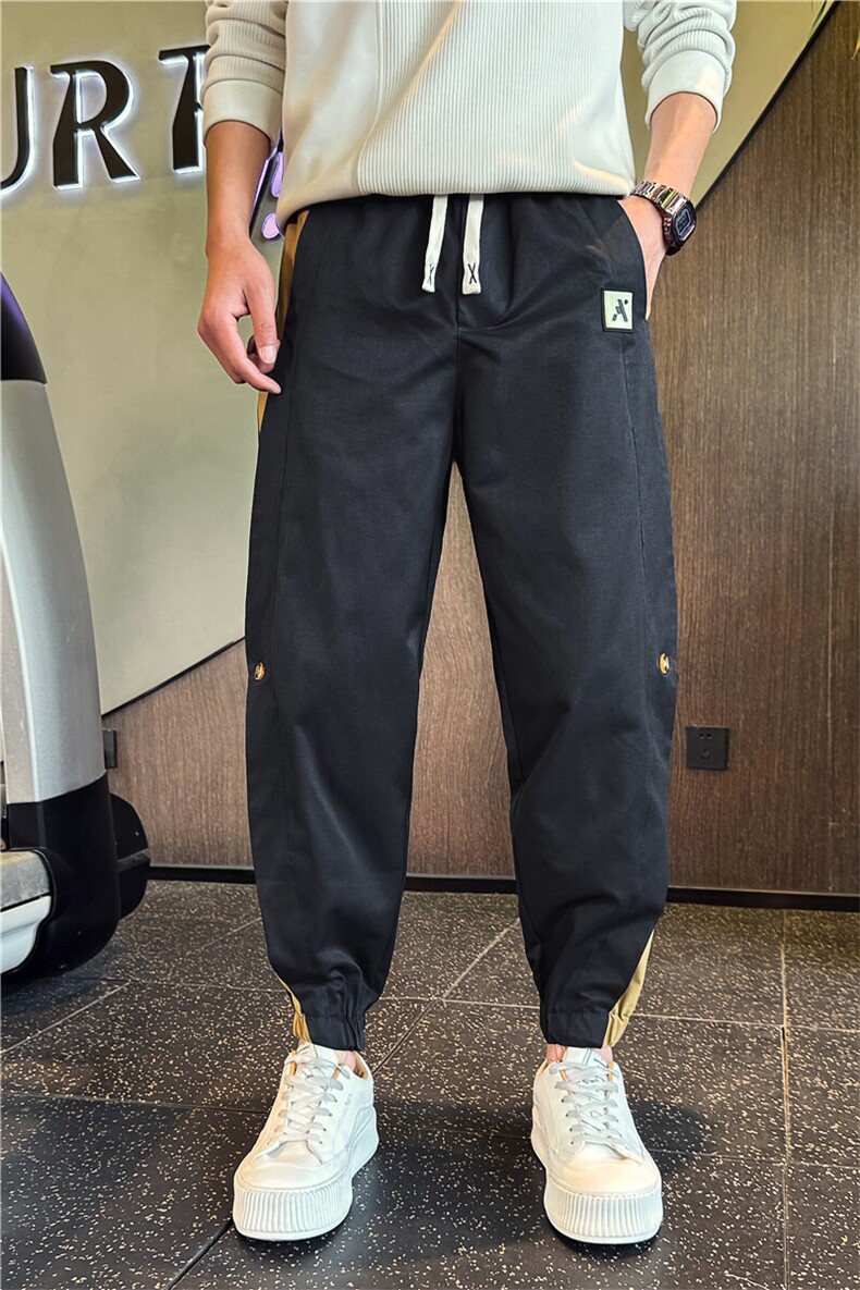 2025春夏社会小伙拼接束脚裤韩版修身潮牌百搭长裤男2245/P70控98,男装休闲裤,星座313B-2(原星座309A-2)