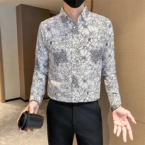 秋冬季男士长袖花衬衫社会小伙店主风衬衣301A-1/CS606/P55图片