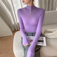 软糯无缝一体羊绒衫女半高领羊毛精纺薄款内搭打底衫修身毛衣女，女装针织衫/毛衣，暖绒情旗舰店