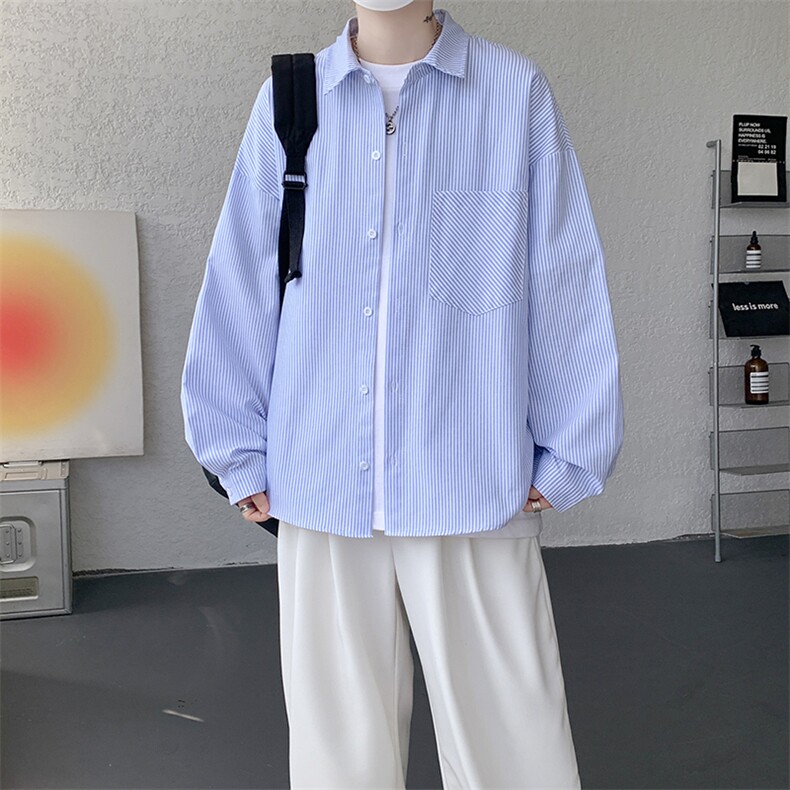 衬衫男秋季新款港风宽松大码条纹长袖衬衣CS801-特P29，男装衬衫，星座214-3