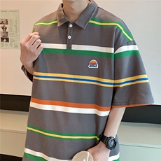 1美式条纹短袖polo衫男女大码M-5XL翻领短袖T恤男DP77010P50控78，男装T恤，星座226-2