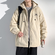 冬季日系简约保暖加厚连帽抽绳休闲宽松棉衣外套男MY9081-P100，男装棉衣，电商A128