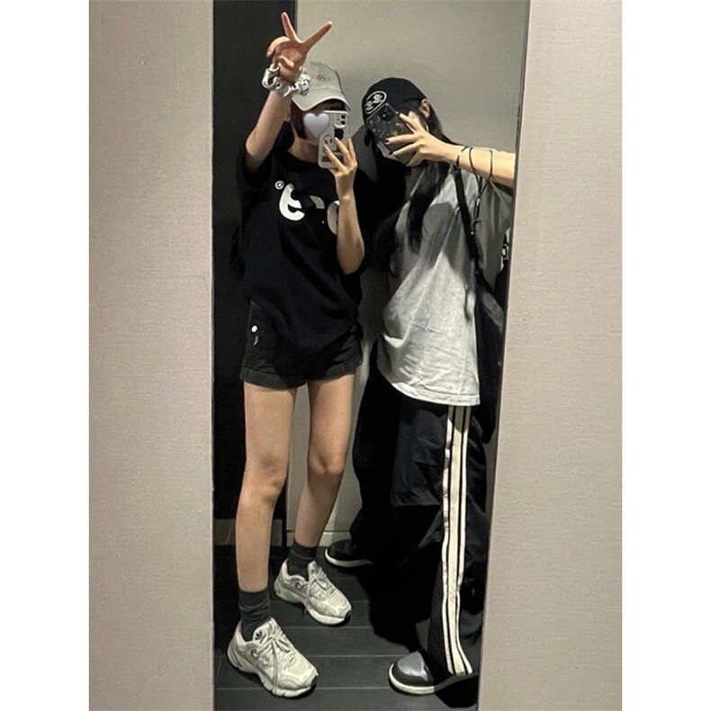 复古休闲裤女春季新款侧边速干阔腿运动裤宽松伞兵裤子MKF503P39,女装休闲裤,星座1013-5