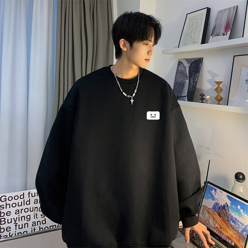 抖音品质秋季新款潮流小标宽松圆领落肩卫衣JK23343特批24控39,男装卫衣,星座605(原A050)
