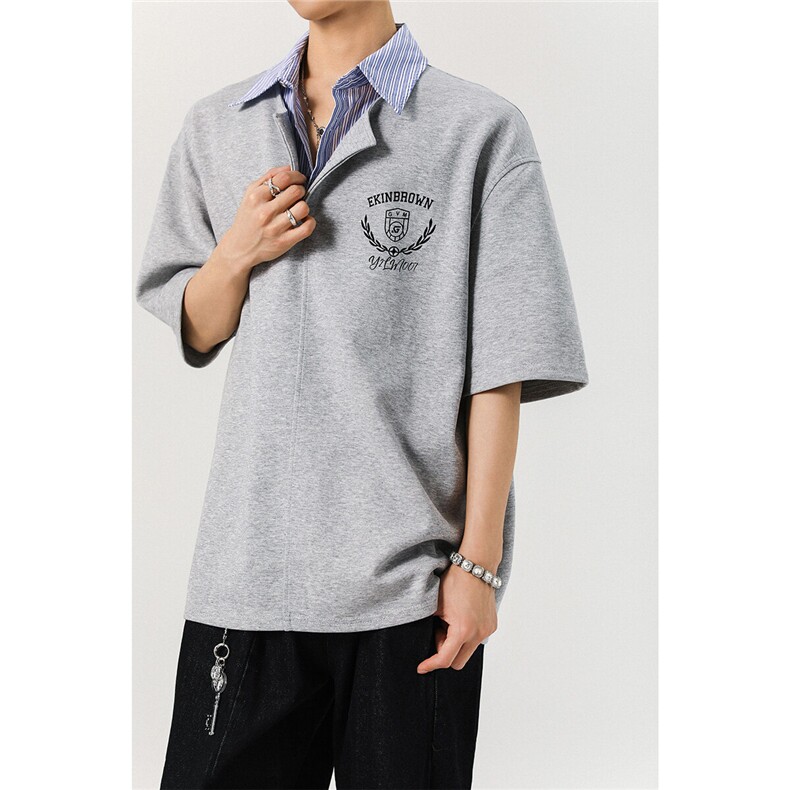 假两件衬衫领POLO衫M-5XL大码潮流休闲短袖T恤男DX78040特P48控78，男装Polo衫，星座226-1