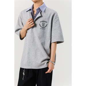 假两件衬衫领POLO衫M-5XL大码潮流休闲短袖T恤男DX78040特P48控78,男装Polo衫,星座226-1