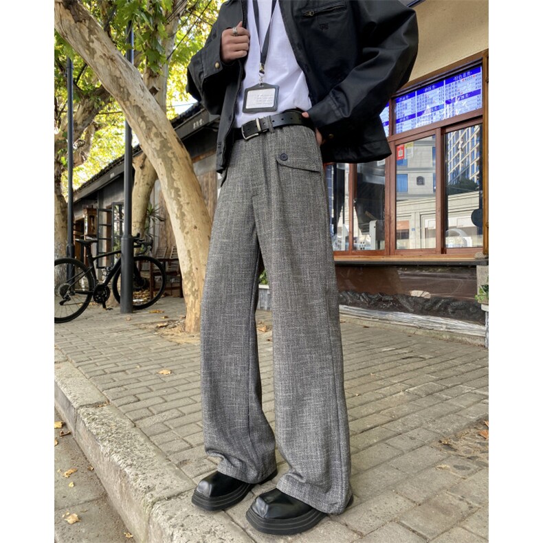 抖音品质秋季新款老钱风纹理宽松休闲西裤B315-K893-p65控88,男装西裤,电商B315