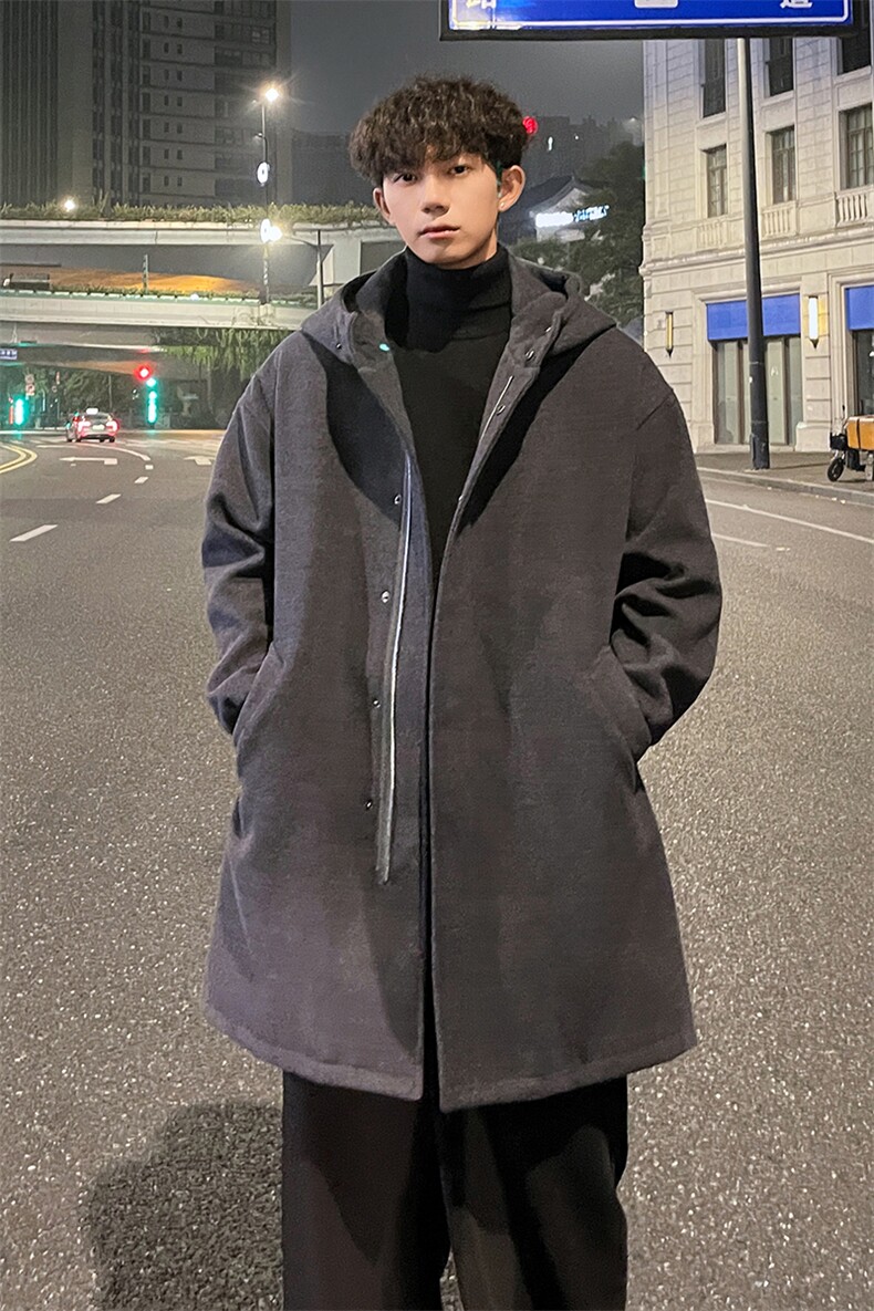 秋冬连帽毛呢大衣男潮重磅慵懒风宽松风衣中长款外套MN00329/P135,男装风衣,电商B316