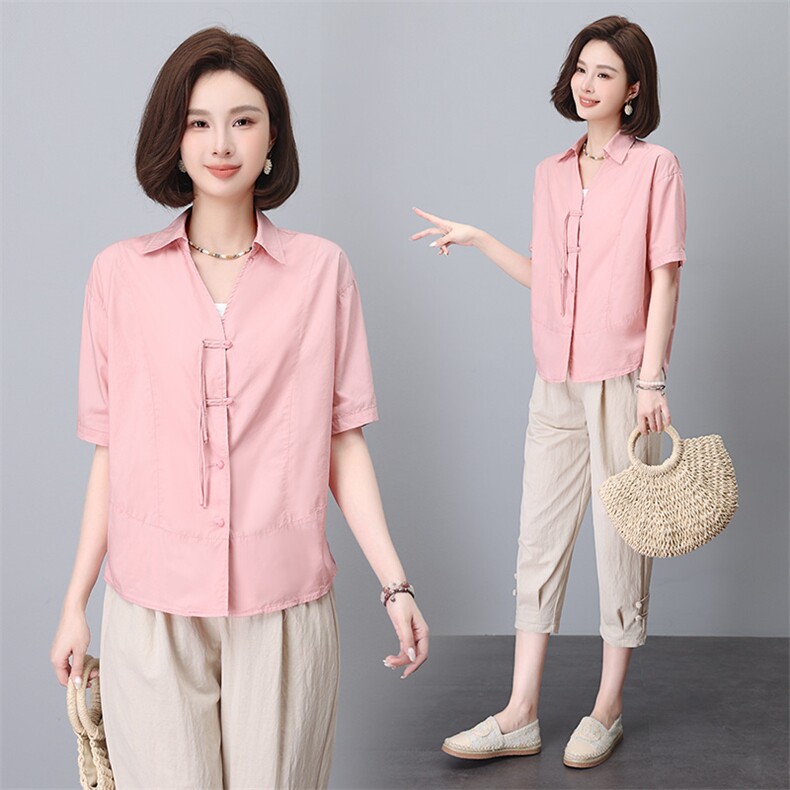 夏装新款宽松休闲衬衫九分裤可单买可整套买，女装衬衫，雪樱依海
