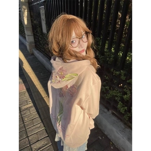 美式连帽拉链卫衣女春秋冬宽松花卉松弛感休闲外套WY1570 P62-67图片