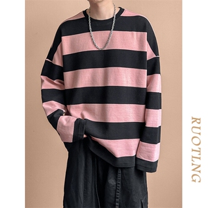 春秋现货高品质潮牌卫衣98.4%棉粉色条纹上衣宽松A351-AW2514-P75图片