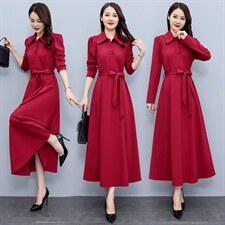 高级感长袖衬衫连衣裙女2023春秋新款高端气质修身显瘦过膝长裙子，女装大码女装，琦鑫阁（原依鑫阁）