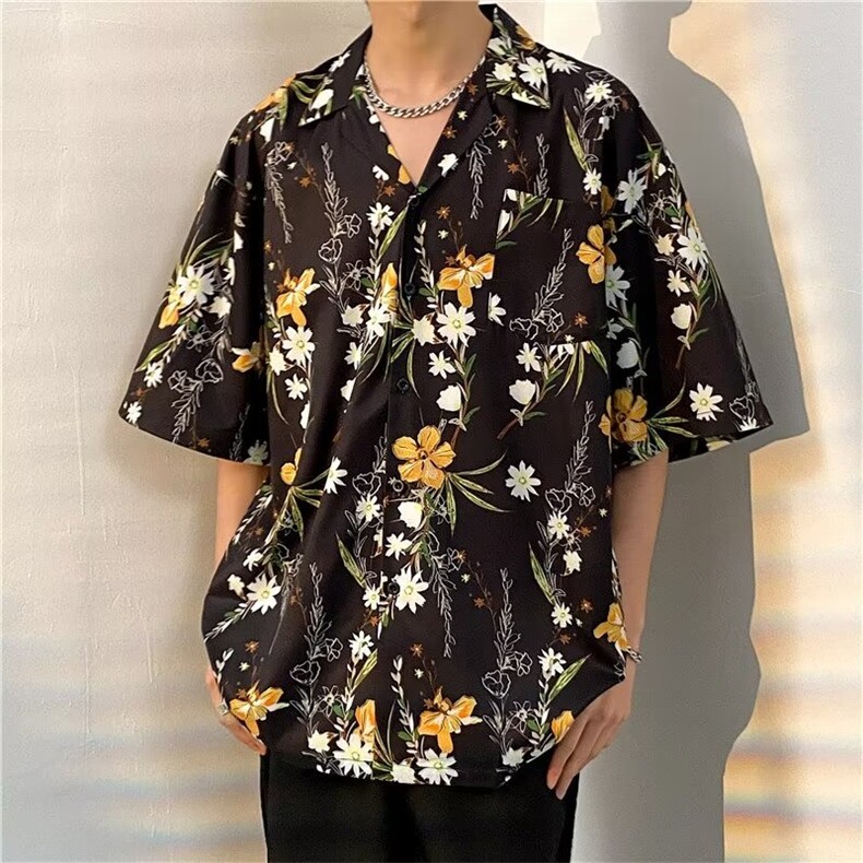 花衬衫男女五分袖韩版潮流夏季新款雪纺印花翻领上衣CS01317-P33,男装衬衫,星座308B-1