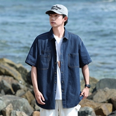 夏季新款牛仔短袖衬衫男宽松潮流薄款外套，男装衬衫，星座1107-1