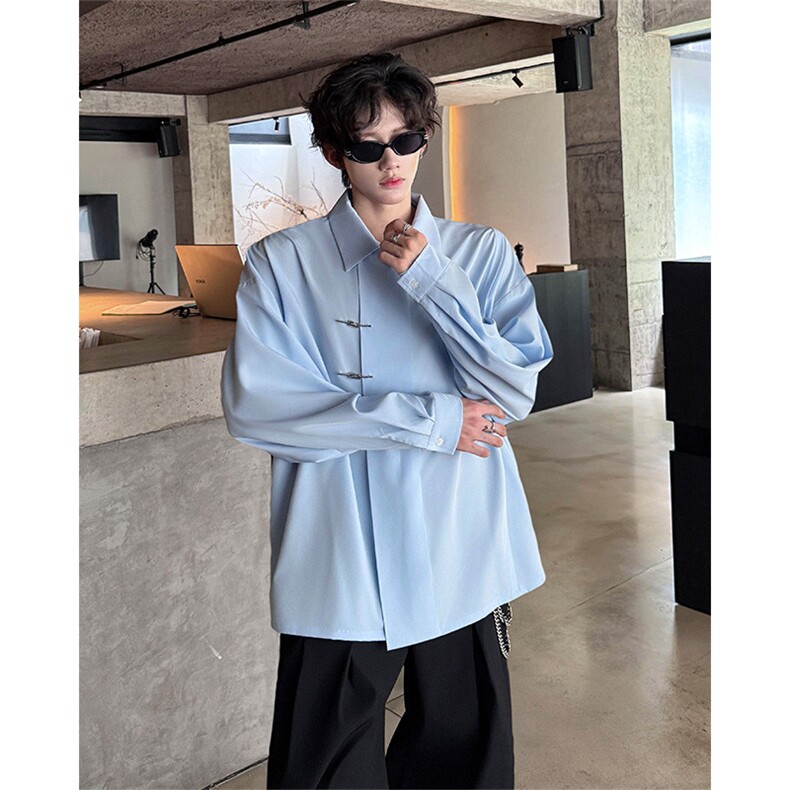 CS1153-特P40控78秋季新款垂感佳新中式衬衫宽松衬衣大码男,男装衬衫,电商A059