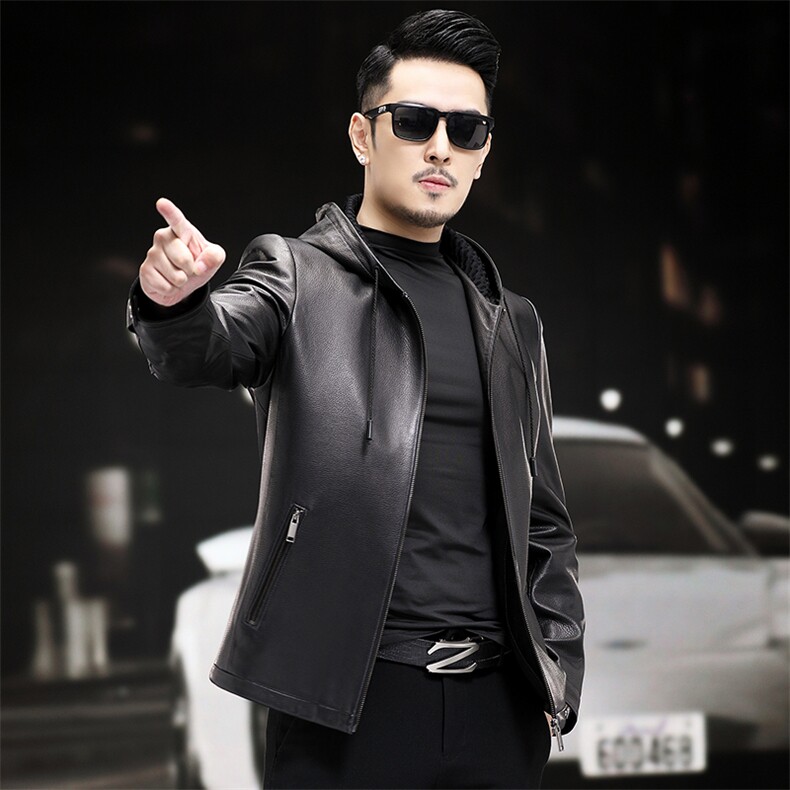 WL1720-1秋冬新款男士皮衣男绵羊皮连帽外套商务休闲男装P700，男装皮衣，电商B360