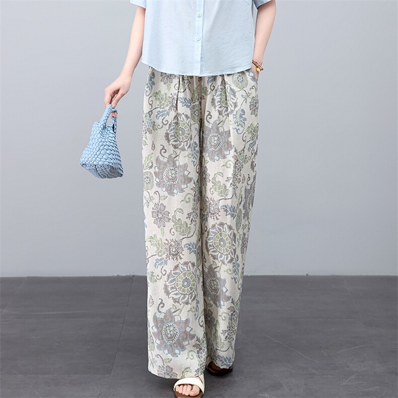 叶笙衣裤151复古印花垂感拖地裤，女装牛仔裤，叶笙衣